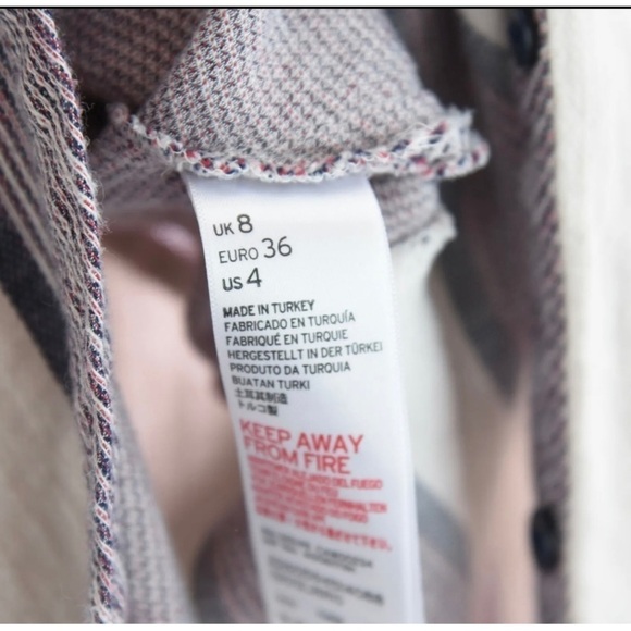 Topshop Striped Side Slits Tunic Button Up Front Shirt Womens Sz 4 Small - Picture 12 of 13